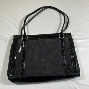 Sag Harbor Black Suede Faux Croc Tote Bag Shoulder Purse Officecore Y2K Vintage